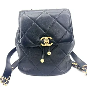Pre-owned CHANEL 24S Black Quilted Lambskin Backpack