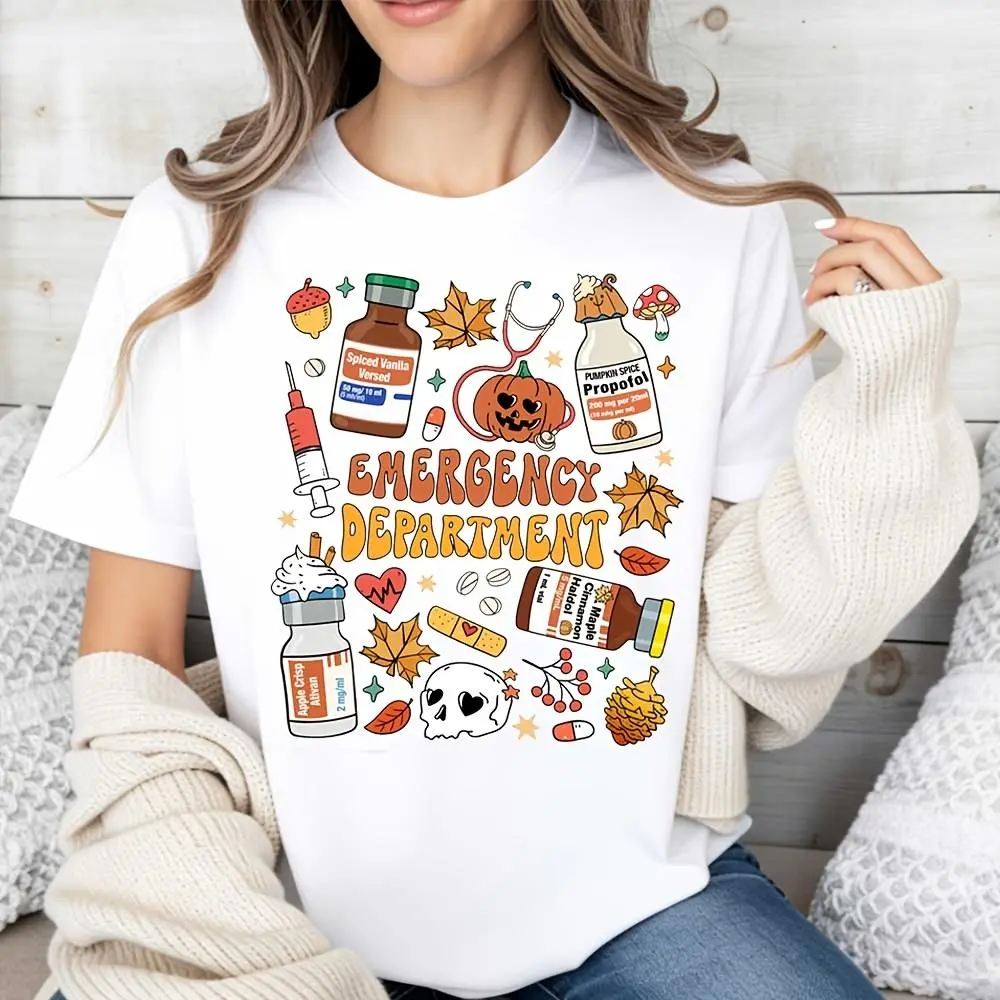 Emergency Department Halloween Medical Print, Raglan Long-Sleeved T-Shirt, Funny Nurse Doctor Autumn Holiday Top, Hospital Party Gift