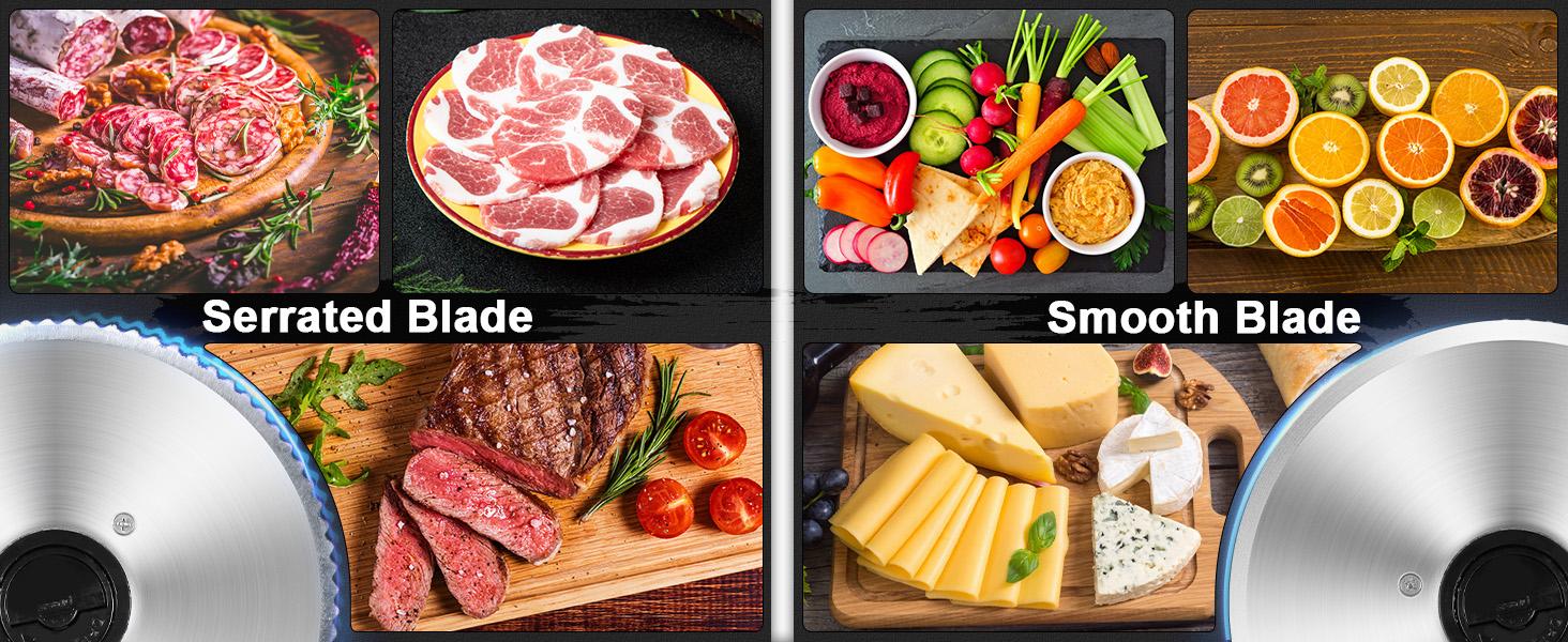 OSTBA Adjustable Electric Meat Slicer, 0-15mm Thickness, 7.5'' Removable Blade, Child Safety Lock, Easy to Clean, 200W with 2 Blades/ 150W / 200W