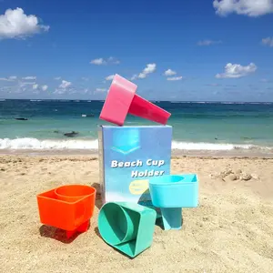 Beach Cup Holder with Pocket Multifunctional Sand Cup Holder for Beverage Phone Sunglass Key Beach Accessory Drink Sand Coaster Set of 4 Teal Orange Blue and Pink Drinkware Plastic
