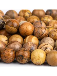 4/6/8/10mm Natural Stone Yellow Picture Jasper Round Loose Spaced Beads for Jewelry Making DIY Bracelet, Necklace, Earring Accessories Men's and Women's Gifts