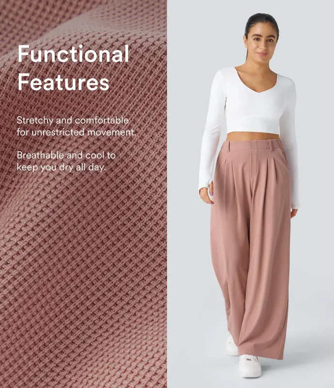 【Creator’s Pick】Halara Flex High Waisted Pocket Wide Leg Waffle Work Pants 1