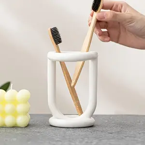 1PC Ceramic Toothbrush Holder - Freestanding Toothpaste and Brush Organizer, Multi-functional Tabletop Storage for Utensils and Pens, No Electricity Needed