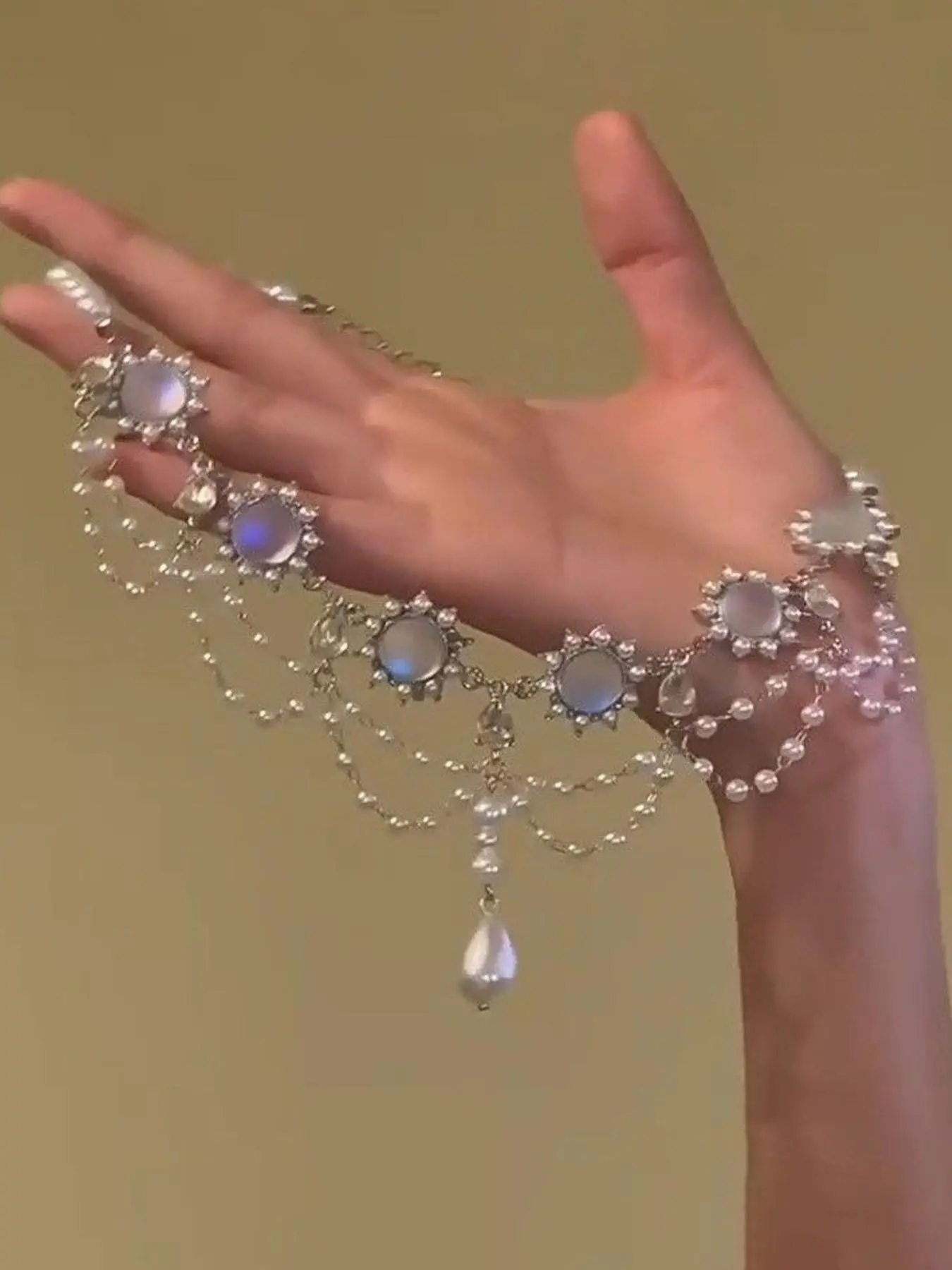 French Frosted Moonstone Imitation Pearl Tassel Necklace, Vintage Court Style Elegant Women's Party Jewelry, Chic Evening Accessory, Elegant Prom Jewelry