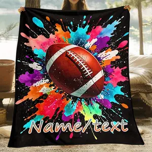 Custom Name Colorful Rugby Blanket- Lightweight Flannel Throw for Sofa, Outdoor, Camping, Livingroom, Office, Chair, and Bed - Digital Printing Soft and Warm Flannel Blanket Warm Winter Warmth