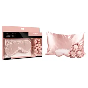 Seeboo De-Stressing Satin Sleep Set – Eye Mask, Pillowcase & 3 Scrunchies for Restful Sleep, Skin & Hair Care Luxury Soothing Luxury Soothing