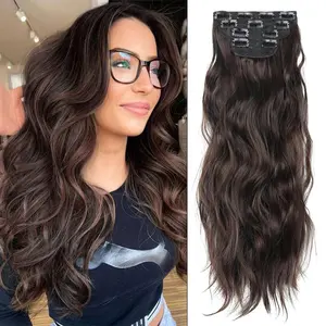 Curly Hair Clip in Extensions Thick Hairpieces 24 Inch Full Head Synthetic Hair Extension 4PCS Lightweight Double Weft  Long Wavy Synthetic Hairpieces for Women Daily Use Styles full head coverage Gift for gf clip-in extension