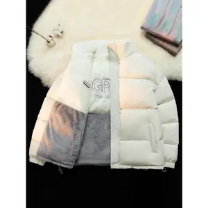 Men's Cotton Jacket Double-Sided Wear Winter Thickened Warm Coat Trendy Couple Bread Jacket Casual Beige Long Sleeve White