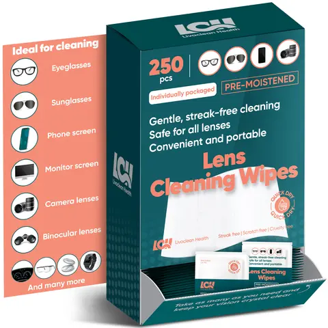250 Pcs Compact Antistatic Wipes - Pre-Moistened with Purified Water & Antistatic Agents, Individually Wrapped Portable Crystal Lens Cleaner, Gentle Formula for Eyeglasses, Camera Lenses (Camera Accessories, Residue-Free, Smudge-Free)