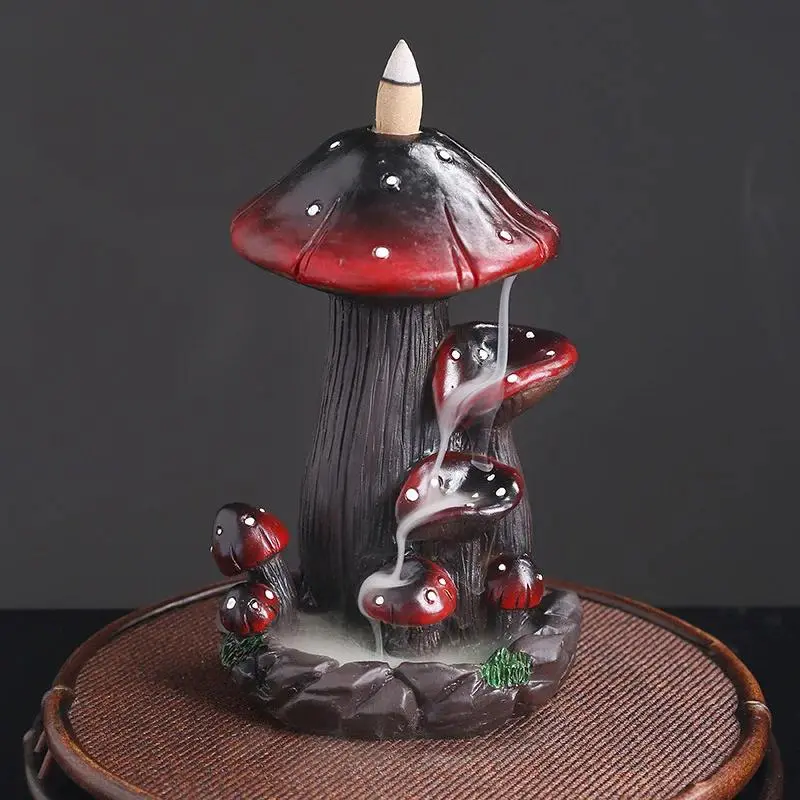 Mushroom Design Backflow Incense Burner, 1 Count Resin Mushroom Desktop Ornament, Waterfall Backflow Incense Burner, Home Office Tea House Decorate, Scented Fragrance