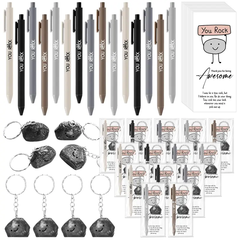 20/50 Sets Positive Stationery Gift Employee Appreciation Gift Bulk Ballpoint Pen with Keychain Inspirational Card Classroom Exchange Party Emotional Support Gifts for Coworkers Teacher Team Staff Creative Stationery Office Supplies (5 Styles)