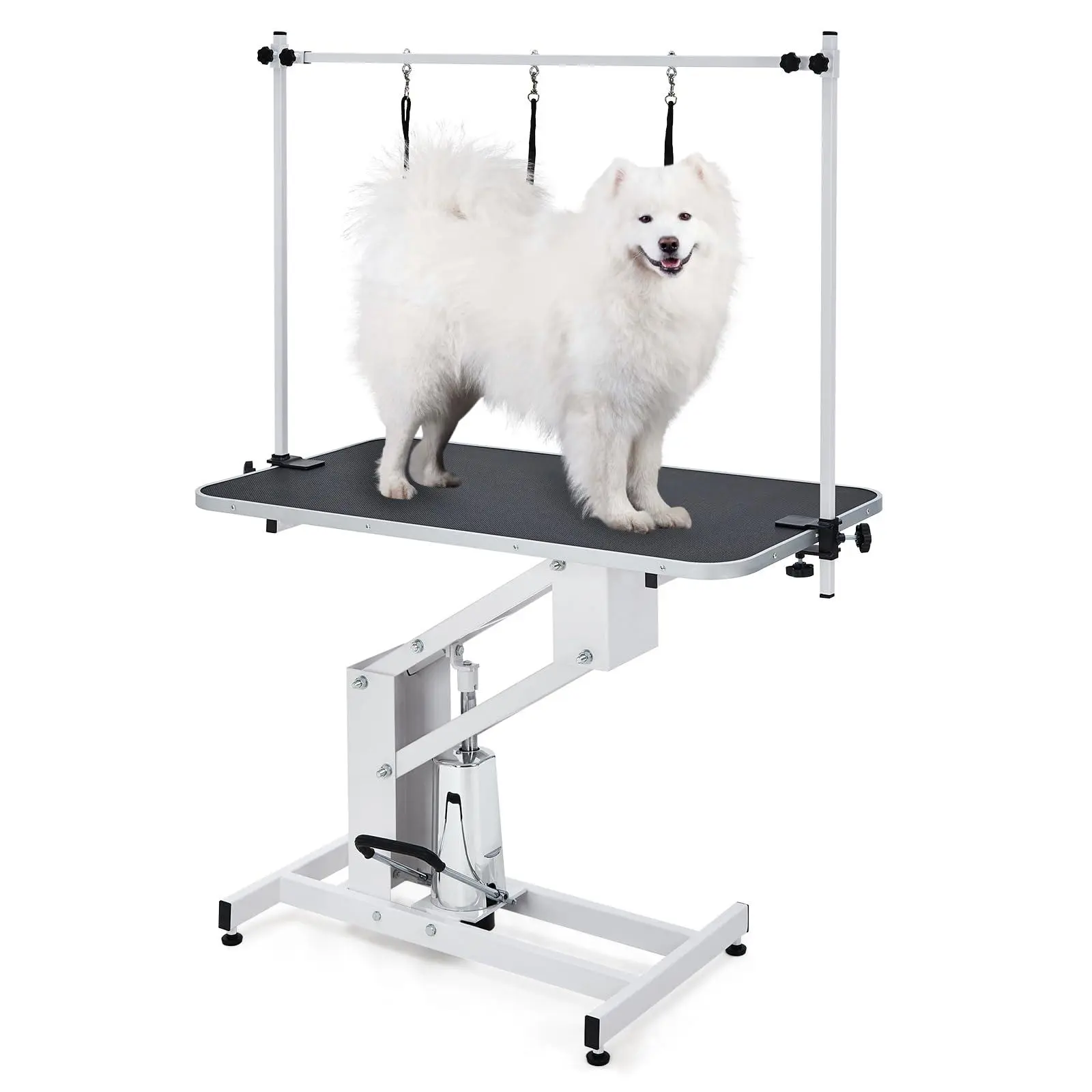 43.3" Hydraulic Dog Grooming Table,350 LBS Loading Capacity,Professional Hydraulic Grooming Table with Adjustable Overhead Arm & Noose, Adjustable Height Range 22 in -39 in