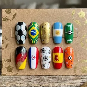 Soccer Press On Nails 3D Glam Country Flag Football Faux Game Day Coquette Sports