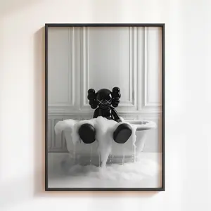 Black Kaws Figure In Tub, Kaws Poster Print, Hypebeast Figure Poster, Bathroom Art Print, Kaws Picture, Gifts Poster No Frame Decor Decorative Decor