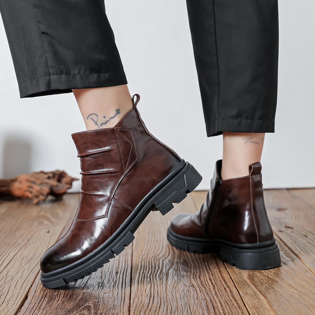 Men’s new high-top shaft boots—fashionable, versatile boots; trendy casual men’s shoes; all-season fashion boots with thick soles.