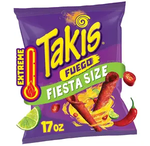 Takis Fuego 17 oz Fiesta Size Hot Chili Pepper & Lime Flavored Extreme Spicy Rolled Corn Tortilla Chips