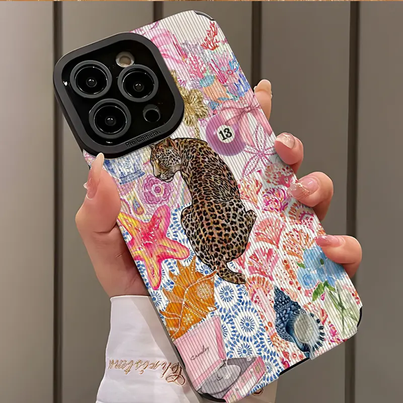 Anti-Shock Ultra-Thin Protective Smartphone Cellphone Case Cover Casing for iPhone 17/16/15/14/13/12/11/plus/pro Max, Floral Flower Leopard Pattern Design, Dustproof, Protection, Perfect Gift, Shockproof Accessories