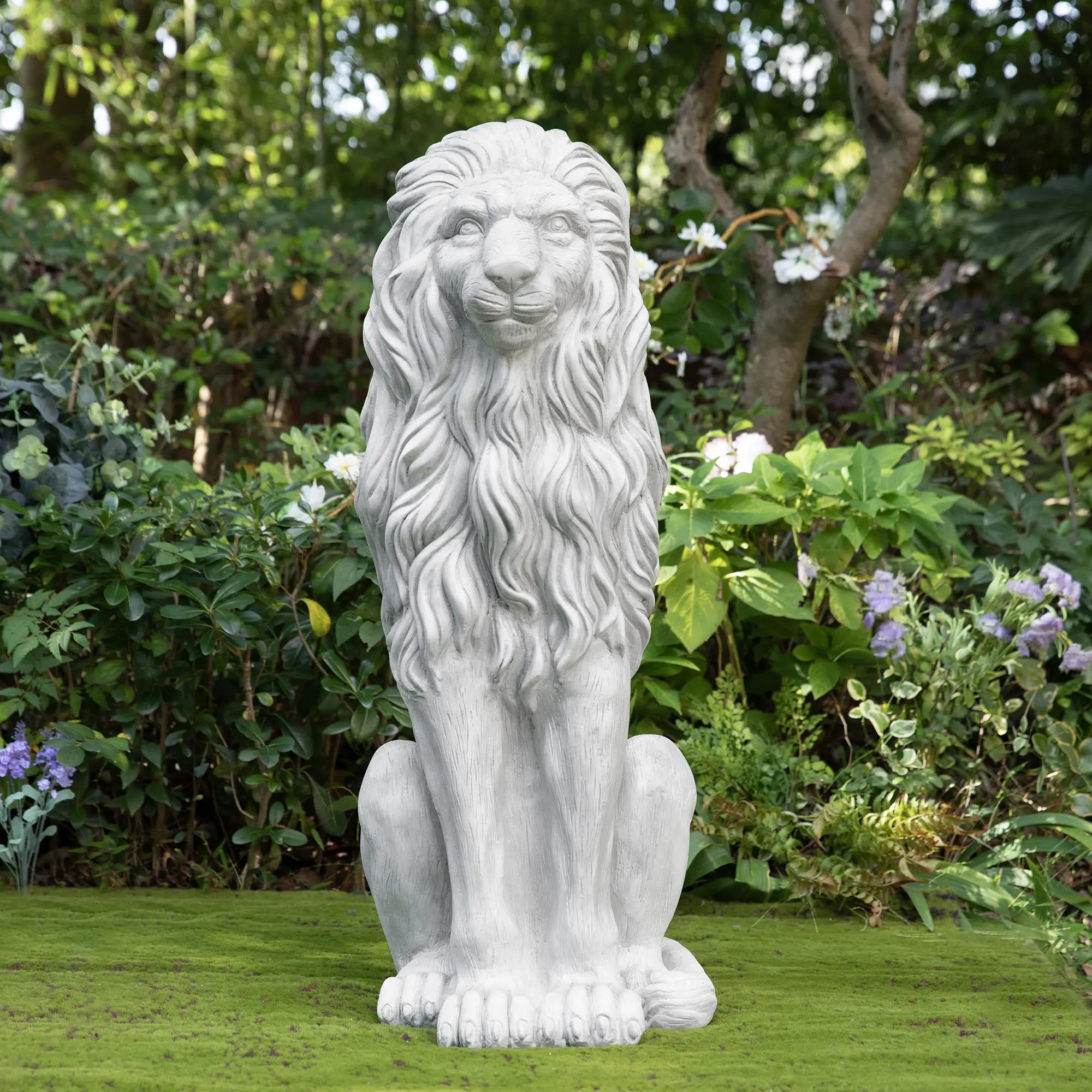 Glitzhome Decorative 36.25"H Oversized MGO Guardian Sitting Lion Garden Statue, Home Decor Accent for Outdoor Spaces