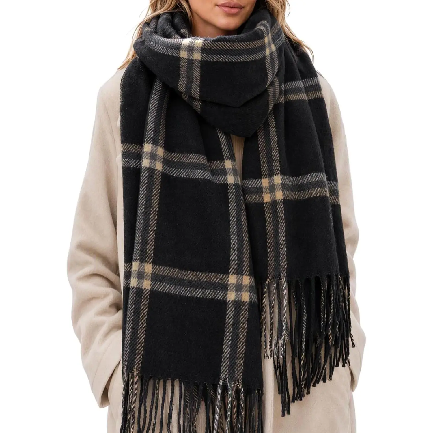 Oversized Winter Scarf for Women - Long Plaid Blanket Shawl Wrap Tavaleu