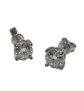 Clear Stone 6mm Moissanite Earrings - 925 Silver