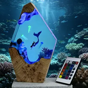 Ocean Creative Resin Lamp Handmade Mermaid Undersea Landscape Resin Night Light Multi-color LED Lighting Ornaments, Unique Home Room Bar Decor Table Lamp Resin Art Decoration Lamp, Sea Enthusiast Gifts for Christmas Birthday