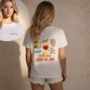Tshirt,Shortsleeve,Ladies shirt,Crew neck,Fabric,Womenswear,Streetwear,Fun shirts,Casual tee,Cute tee,Chic tee,Basic white teeshirt Aesthetic shirts,Two side,Summer tee,Graphic tees women,Women's Chase The Sun Found My Light Graphic T Shirt-41