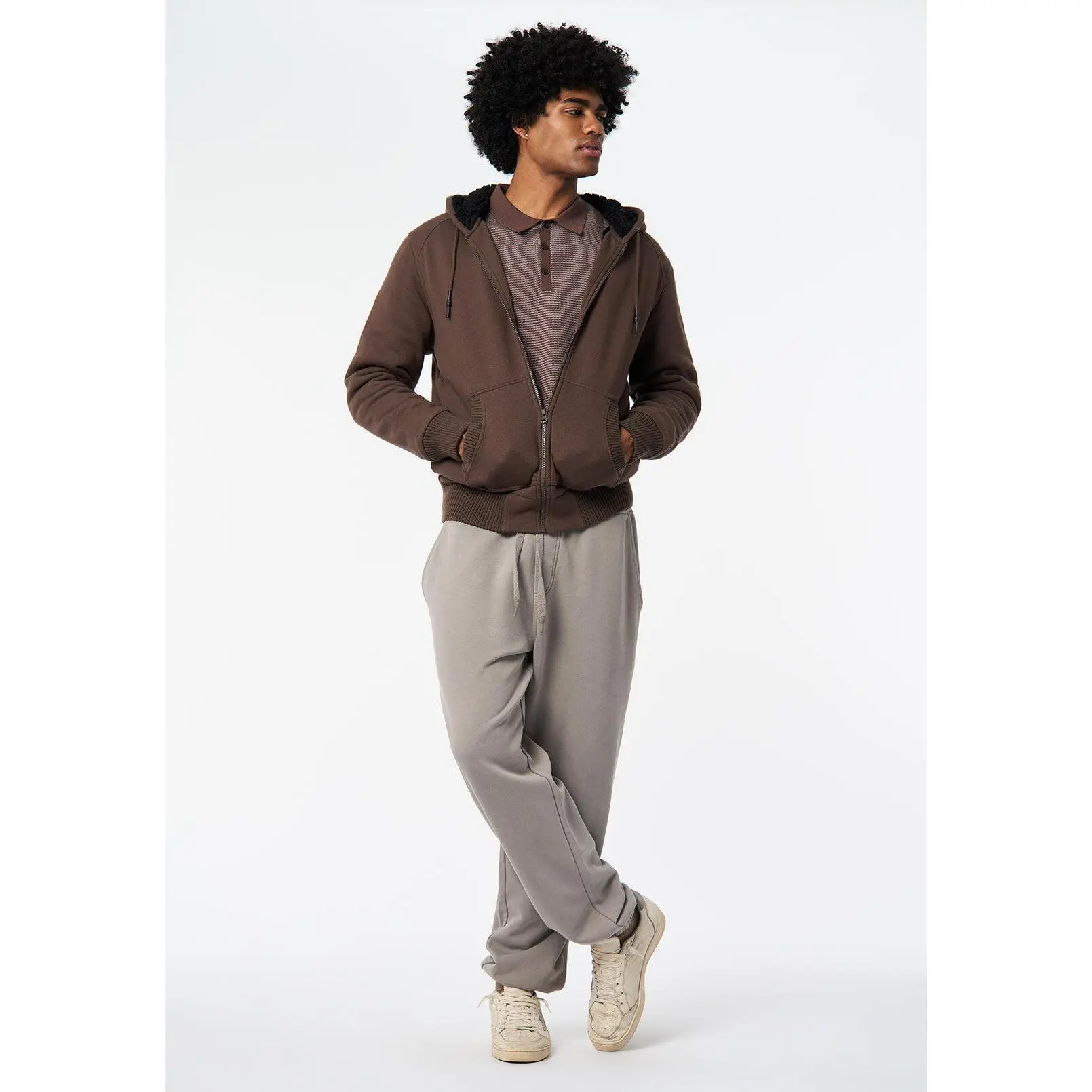Fasox Men's Sherpa Lined Full-Zip Hoodie, Chocolate Brown - BM24735
