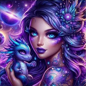 5D DIY Full Drill Round Diamond Painting - Diamond Art Painting Kit with Starry Sky, Little Dragon, Purple Mosaic, Planet, Canvas - DIY Decorative Painting, Home Wall Decoration, Perfect for Valentine's Day, Birthday Gifts