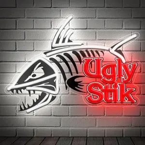 Ugly Stick black fish neon lights, fishing fisherman's signboard decoration, senior men's caves, bars and garages with adjustable lighting decoration are ideal gifts for fishing enthusiasts.