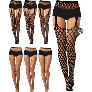 Geyoga 6 Pairs Women Fishnet Stockings Thigh High Garter Suspender Pantyhose Lingerie Gift