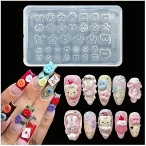 3D Buttons Gel Nail Art Mold Silicone Tools Nails Women DIY Manicure Design Multiple Shapes Button Small Model Resin Buckle Gel Molds for Accessories Supplies