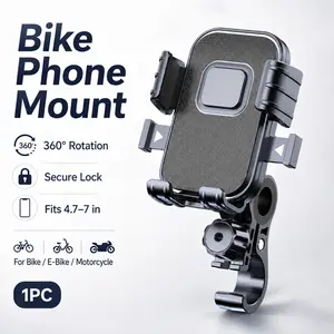 1pc Bike Phone Mount, 360° Rotating Motorcycle & Bicycle Phone Holder, Secure Lock, Shockproof Anti-Slip, Fits 4.7–7in Phones