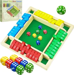 Shut The Box Game, Stocking Stuffers, 2-4 Player Family Wooden Board Table Math Games, Board Games, Valentines, 8 Dices Tabletop Game, Christmas Party Favors (8.6 Inches)