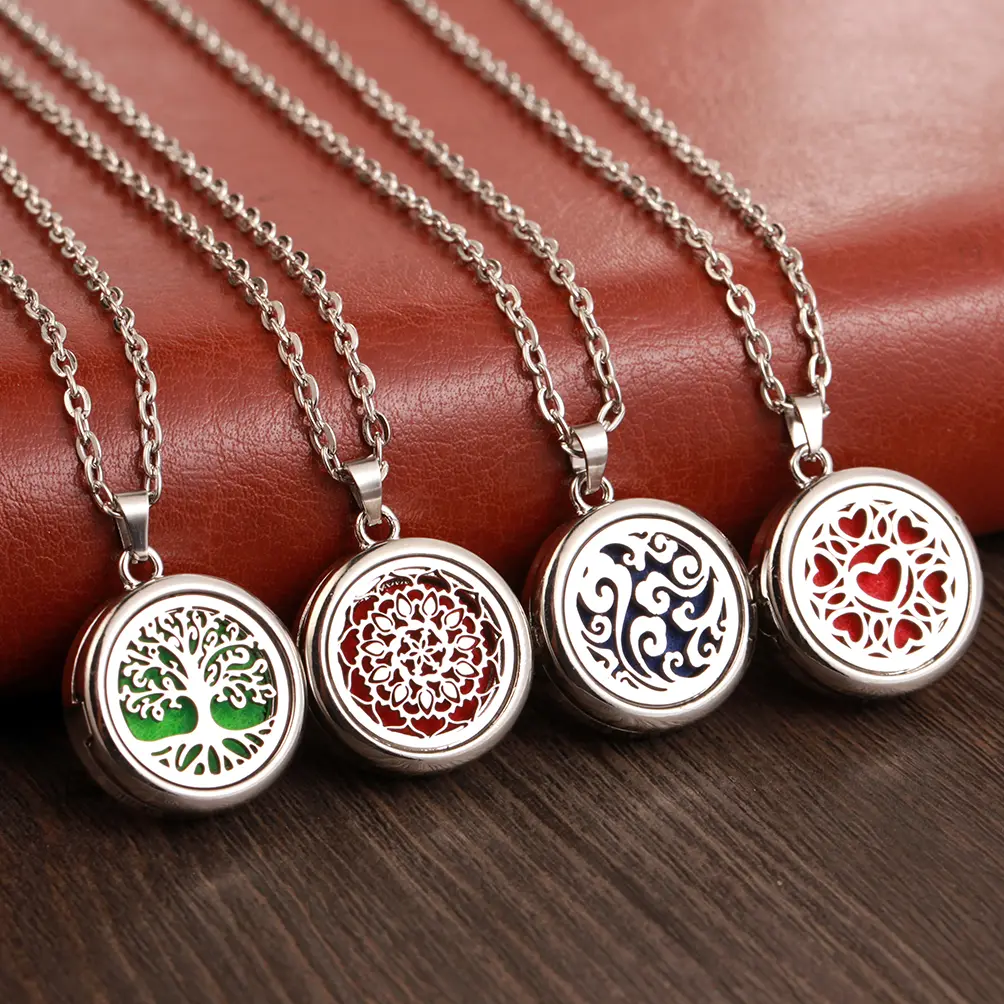 TOP-FASHION - New Tree Of Life Aromatherapy Necklace Stainless Steel Essential Oil Diffuser Amulet Perfume Locket Pendant Women Jewelry Gift
