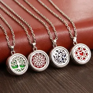 TOP-FASHION - New Tree Of Life Aromatherapy Necklace Stainless Steel Essential Oil Diffuser Amulet Perfume Locket Pendant Women Jewelry Gift
