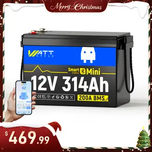WattCycle 12V 314Ah LiFePO4 Lithium Battery with Bluetooth Smart Mini 200A BMS Protection 4kWh Energy Storage Portable Power