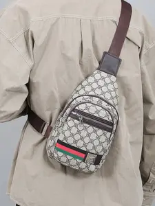 Men's PU Leather Crossbody Bag, Textured Design, Multiple Pockets, Adjustable Strap, Fits Phone Glasses Keys ID Card