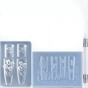Silicone Nail Art Molds, 3pcs Reusable Clear 3D Flowers, Tulip Bouquet Lily Hibiscus, Manicure Template, DIY Charms, Resin Craft Accessories