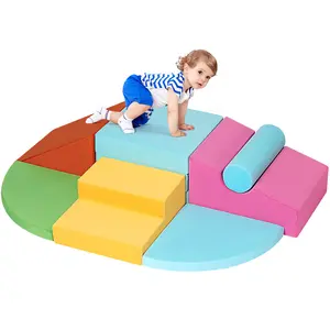 Erament 6-Piece Toddler Climbing Toys Indoor Soft Play Baby Climbing Blocks Safe Wooden Slide Playground Equipment Durable Foam Climbing Toys for Crawling and Sliding Safety