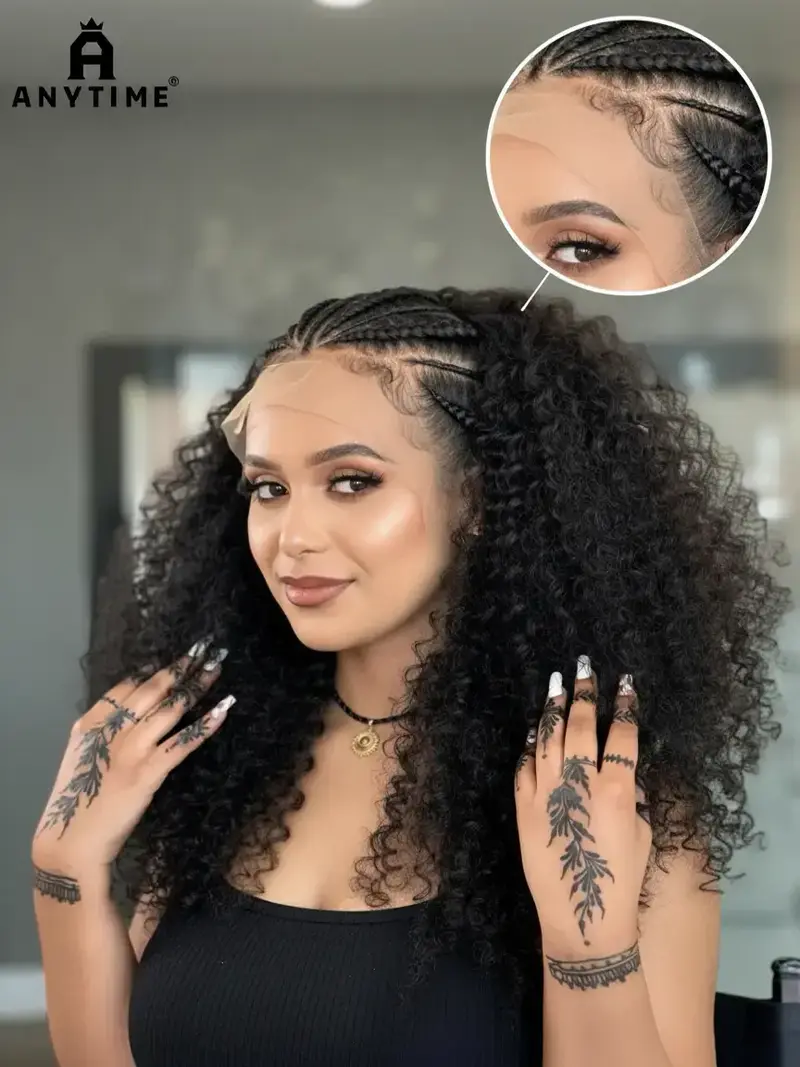 Anytime Wigs Brazilian Virgin Hair Bob Wig for - 13x4 Transparent Lace Front with Braided Twisted Deep Wave, 220% Density Looking Real Hair, Lace Closure Wig, Lace Human Hair - Fishbone Braids & Virgin Hairline