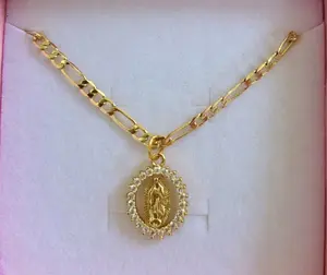 18K Gold Plated CZ Oval Mary Necklace