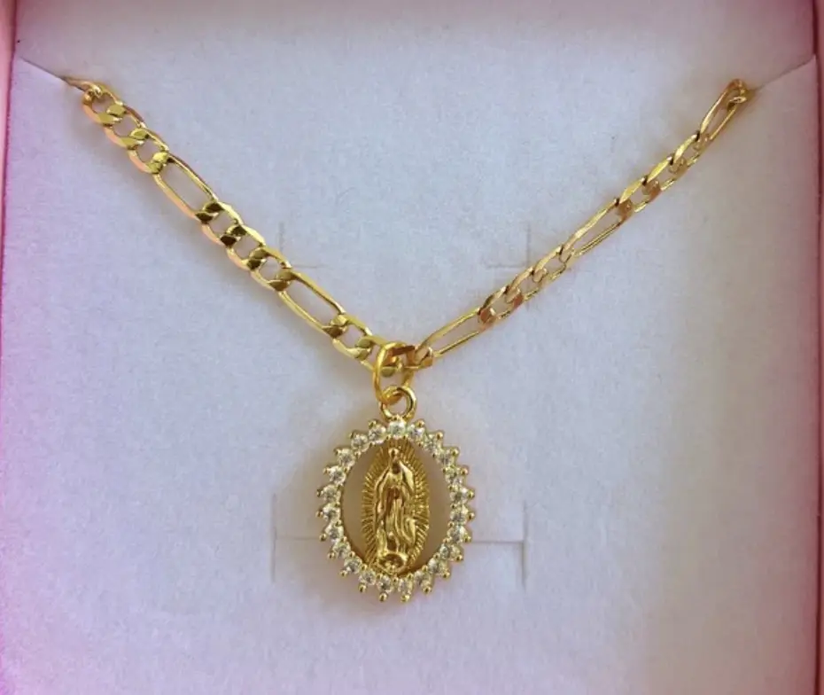 18K Gold Plated CZ Oval Mary Necklace