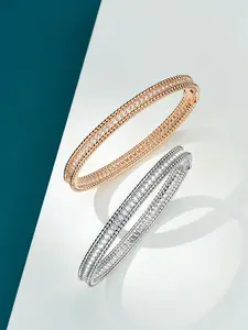 Rose Gold Tone Paved Bangles With Beaded Side Daily