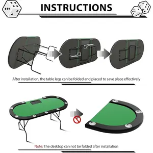 Poker Table Foldable,Texas Holdem Poker Table w/Folding Legs,9 Cup Holders & Poker Chips Tray,9 Players GamingTable for Blackjack, Club, Casino Gambling