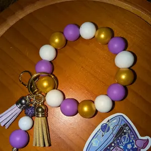 Beaded Keychain with Colorful Beads and Tassel Charm Thank You Bird & Beads fashionable car siliconewristlet