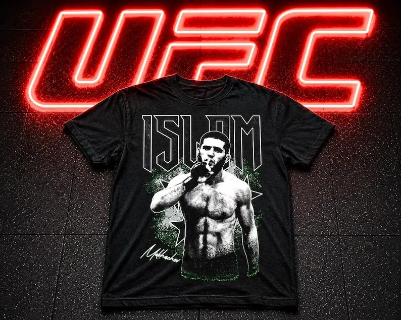 Islam Makhachev MMA Champion Vintage Graphic T-Shirt, Dagestan Fighter Black and White Portrait Tee, Retro Combat Sports Streetwear, Martial Arts Training Shirt, Lightweight Fight Night Fan Apparel, Birthday Gift for Men and MMA Lovers, Unisex Top