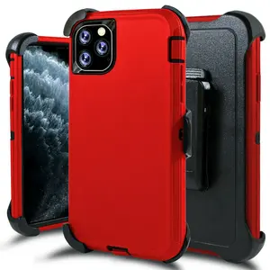 Red Rugged Shockproof Defender Case Cover for iPhone 15 / 15 Plus / 15 Pro / 15 Pro Max / with Belt clip