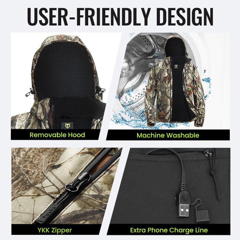 [Limited Size Clearance] TideWe Men's & Women's Soft Shell Heated Jacket Coat with Detachable Hood and Battery Pack Size S-XXXL