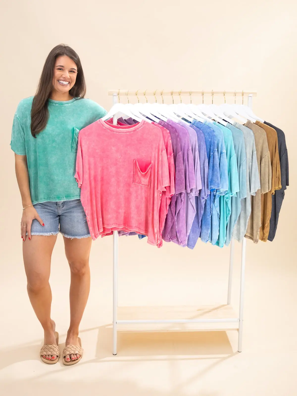 Zenana Washed Ribbed Short Sleeve Top With Pocket | S/M-2X/3X