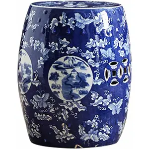 Classical Ceramic Drum Stool, Blue and White Porcelain Tea Room Stool, Outdoor Stone Drum Stool, Garden Stool. garden  furniture